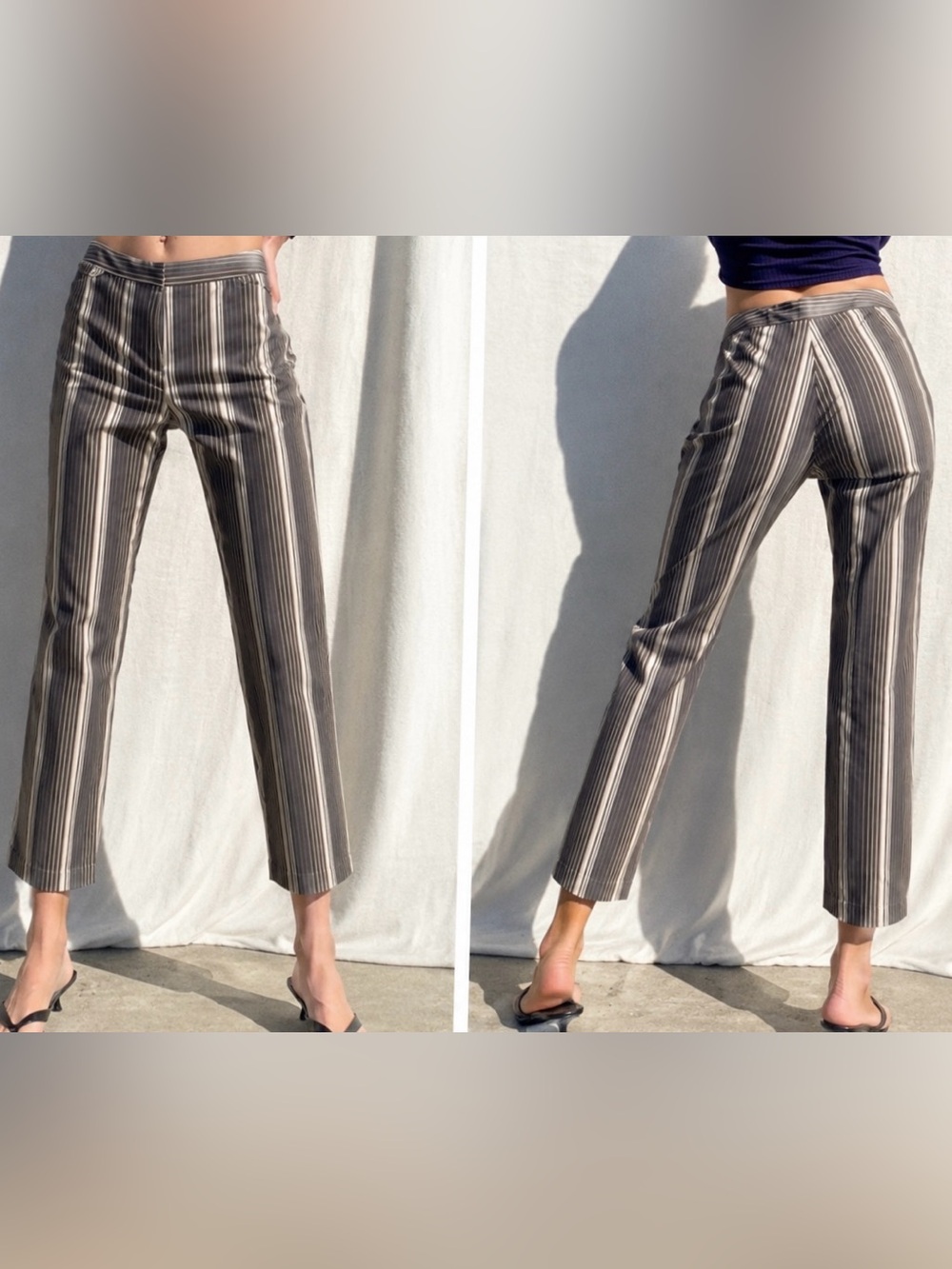 Rare Kenneth Cole New York Striped Trousers Size 2 Brown Beige Office Pants EUC